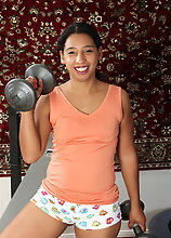 Exotic 34 Year Old Theresa Long Displays Her Hairy Bush On The Bench